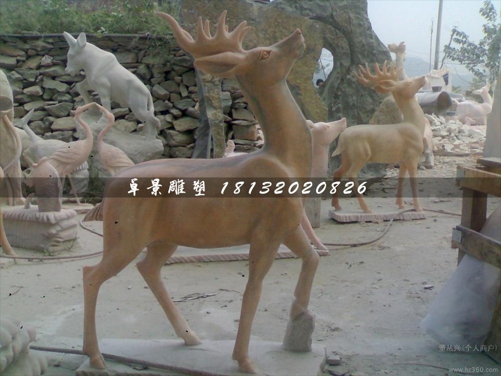 石頭鹿，石雕鹿雕塑，1.2米高石雕鹿