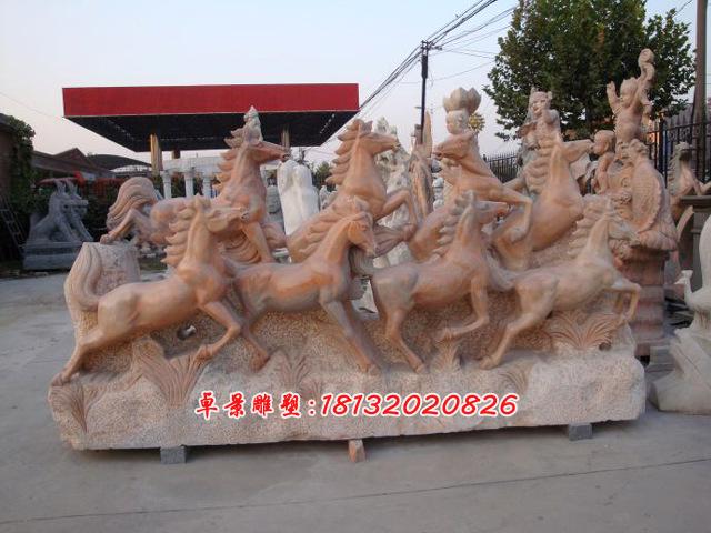 石雕奔馬，石頭奔馬雕塑，石雕飛馬雕塑