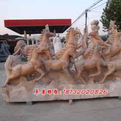 石雕奔馬，石頭奔馬雕塑，石雕飛馬雕塑