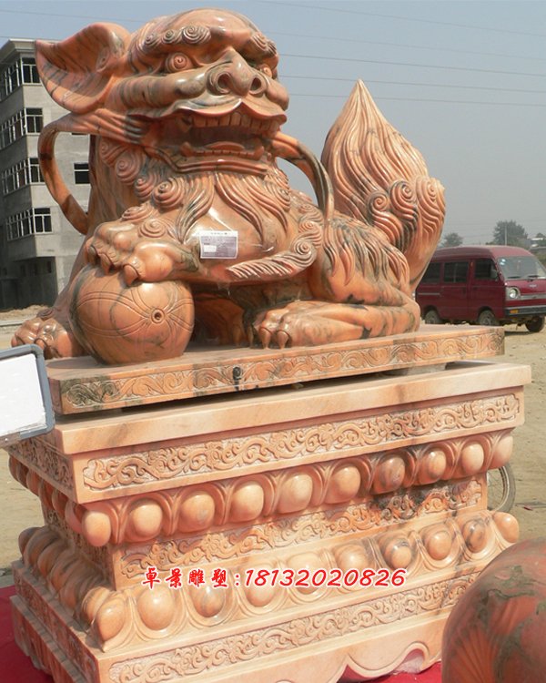 石頭看門獅子，卡通石雕獅子