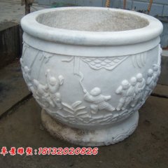 漢白玉花盆雕塑，白色石頭花盆