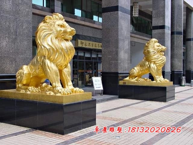 銅獅子雕塑，企業(yè)門口銅獅子雕塑