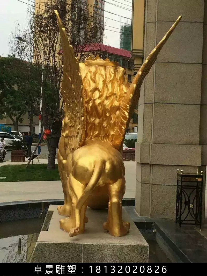 飛獅銅雕，鑄銅飛獅雕塑 (2)