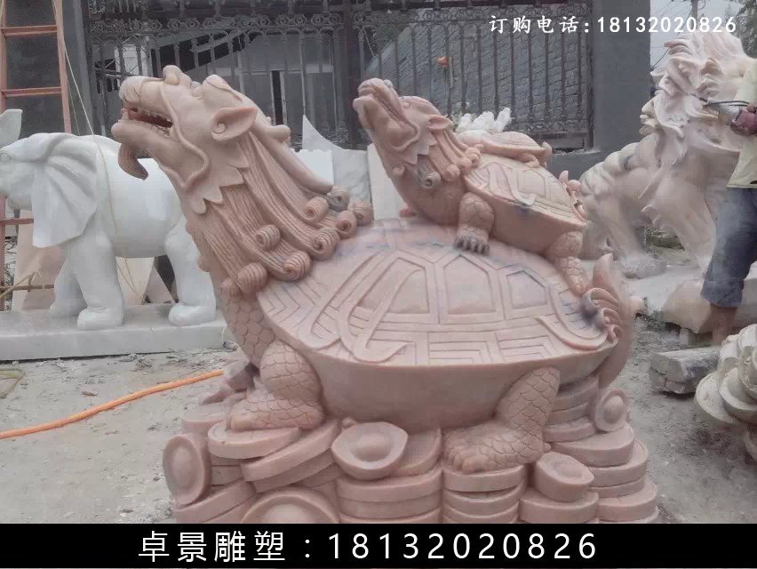 龍龜石雕，晚霞紅龍龜?shù)袼?(3)
