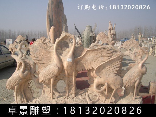 仙鶴石雕，晚霞紅仙鶴雕塑 (2)