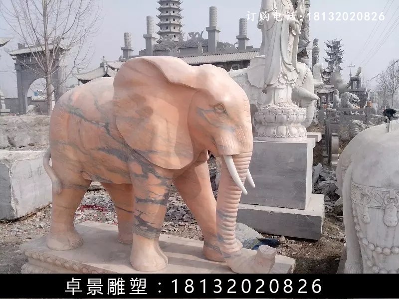 大象石雕，晚霞紅大象雕塑 (2)