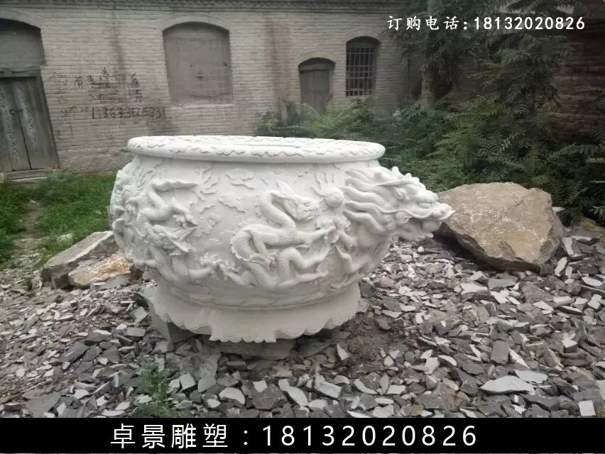 石水缸，漢白玉水缸雕塑 (1)