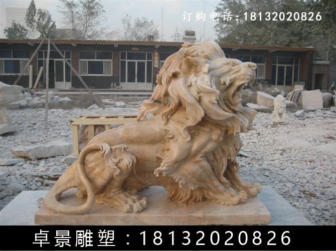 西洋獅石雕，晚霞紅西洋獅雕塑 (1)