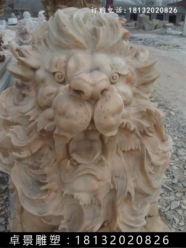 西洋獅石雕，晚霞紅西洋獅雕塑 (2)