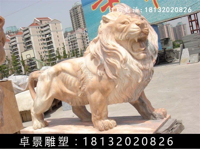 西洋獅石雕，晚霞紅西洋獅雕塑