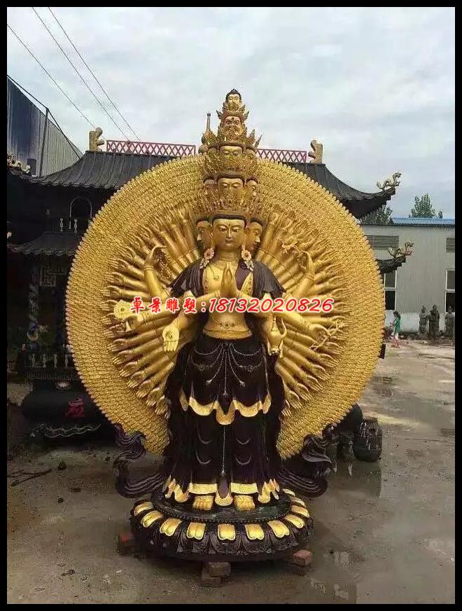 千手觀音銅雕，彩繪千手觀音銅雕