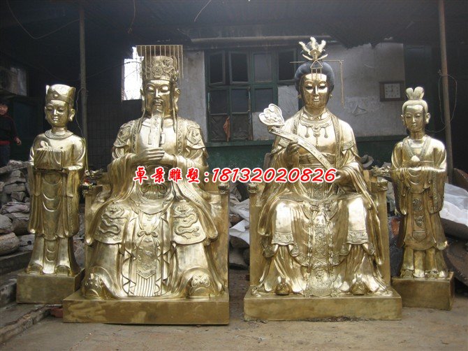 玉帝王母銅雕，鎏金銅玉帝王母雕塑