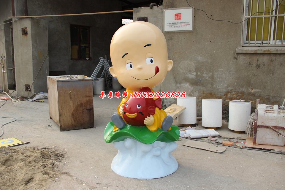 玻璃鋼小和尚雕塑，玻璃鋼人物雕塑