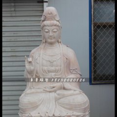 觀音送子石雕，漢白玉觀音送子石雕