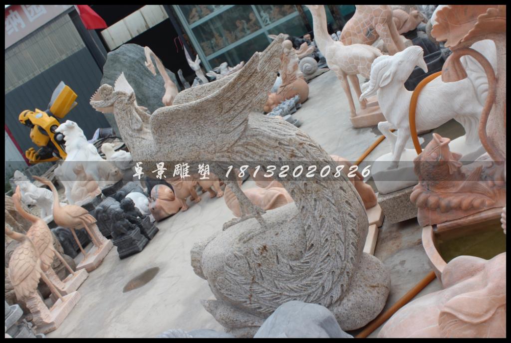 孔雀石雕，大理石孔雀雕塑