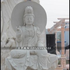 坐式觀音菩薩雕塑，漢白玉坐式觀音菩薩雕塑