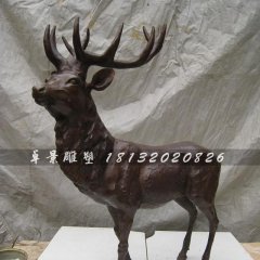 梅花鹿銅雕，紫銅梅花鹿雕塑