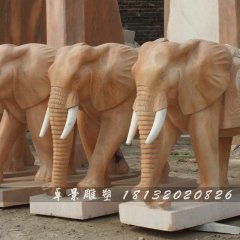 大象石雕，晚霞紅大象石雕，動(dòng)物石雕