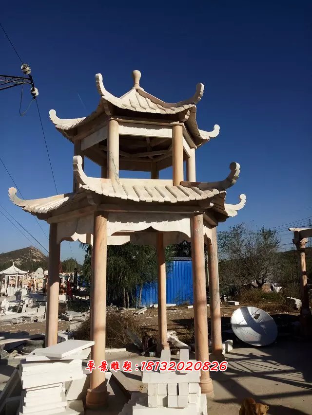 晚霞紅亭子，涼亭石雕