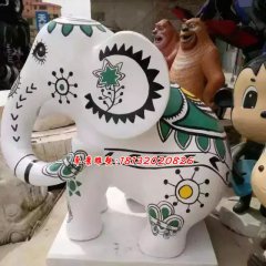 玻璃鋼大象雕塑，彩繪大象雕塑