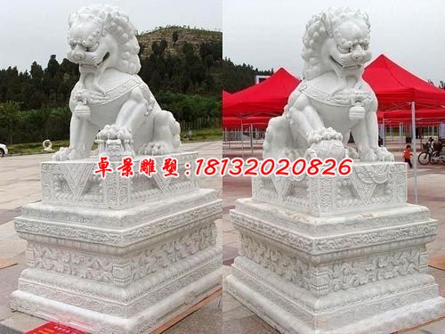 獅子石雕，漢白玉門(mén)獅雕塑