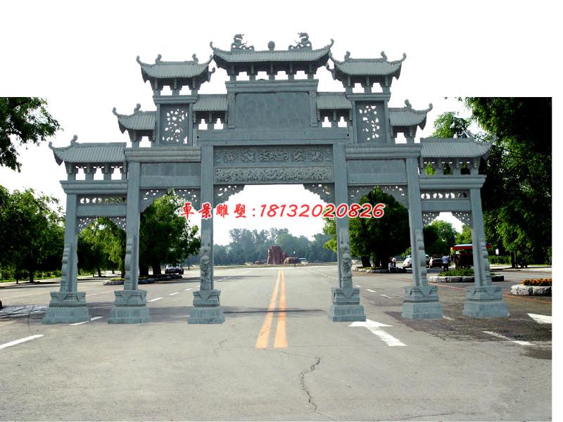 五門(mén)石牌坊，青石牌坊雕塑 (3)