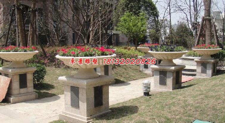 石雕花盆，公園景觀雕塑