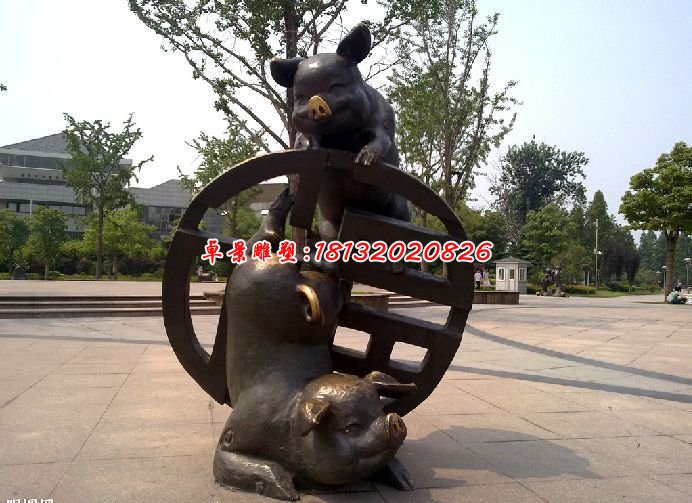 銅雕動物雕塑，銅豬雕塑，公園景觀銅雕