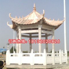 石雕亭子，晚霞紅石涼亭