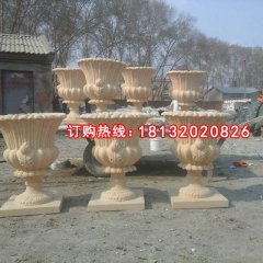 石雕花缽，砂巖花盆雕塑