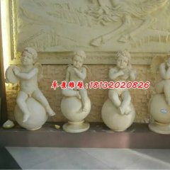 小天使石雕，漢白玉西方小孩雕塑
