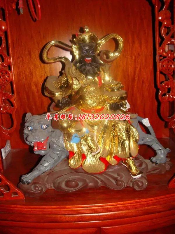 玻璃鋼騎虎財神雕塑，玻璃鋼貼金財神雕塑