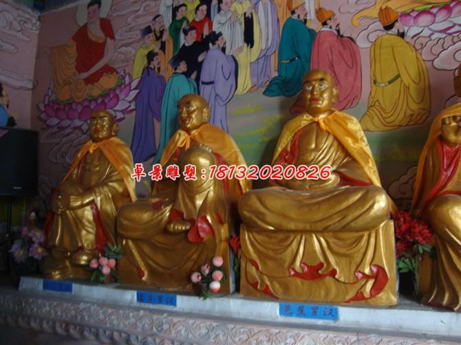 玻璃鋼十八羅漢雕塑，貼金十八羅漢雕塑 (1)