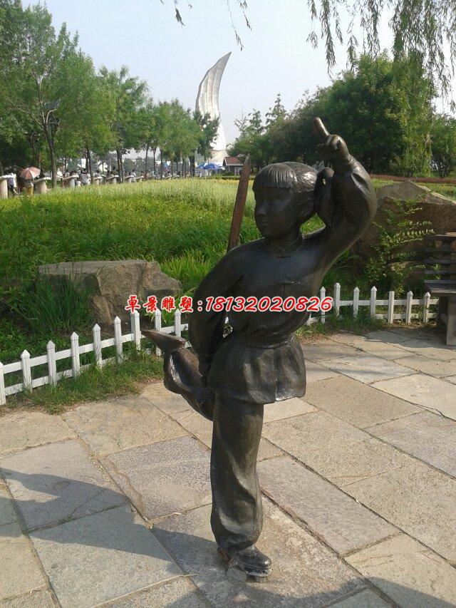 小女孩練劍銅雕，公園人物銅雕