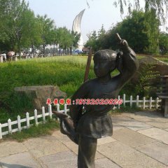 小女孩練劍銅雕，公園人物銅雕