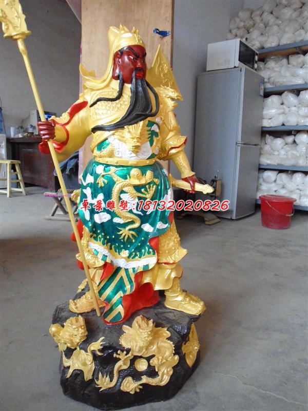 玻璃鋼紅臉關(guān)公雕塑，玻璃鋼彩繪神仙雕塑