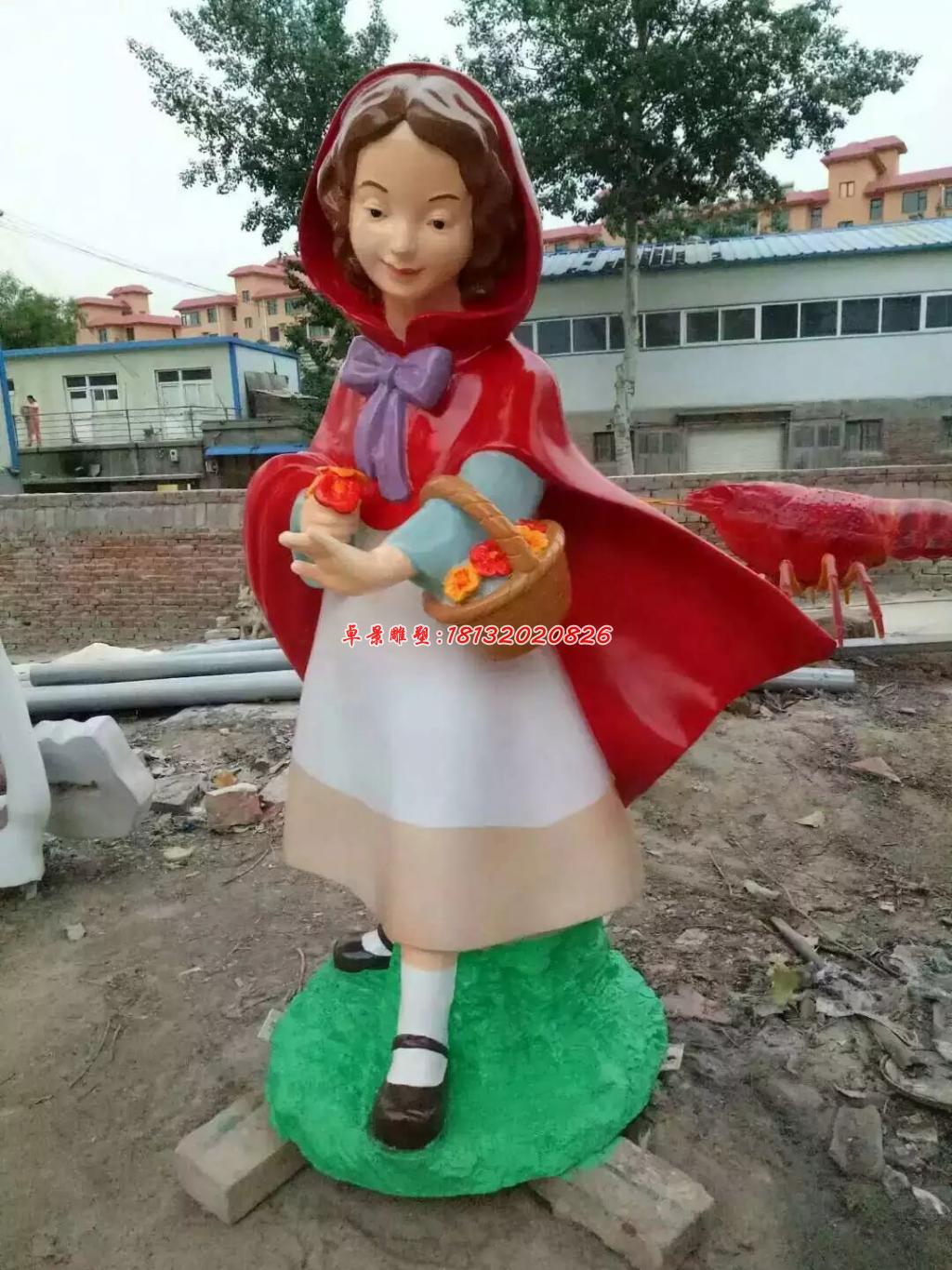 玻璃鋼小紅與大灰狼雕塑，卡通人物雕塑 (3)