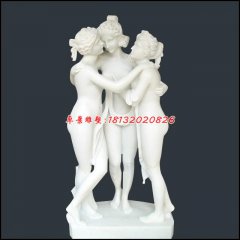 母女三石雕，漢白玉人物石雕