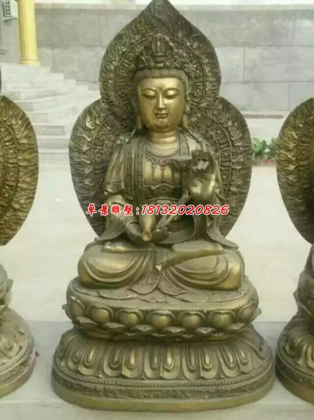 西方三圣銅雕，坐式佛像雕塑 (1)