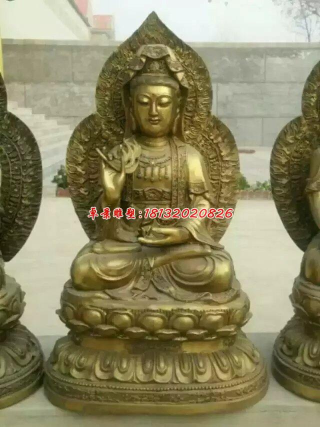 西方三圣銅雕，坐式佛像雕塑 (3)
