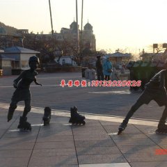 玩輪滑小孩銅雕，廣場(chǎng)人物雕塑