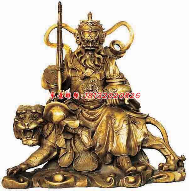 騎虎財(cái)神銅雕，武財(cái)神雕塑