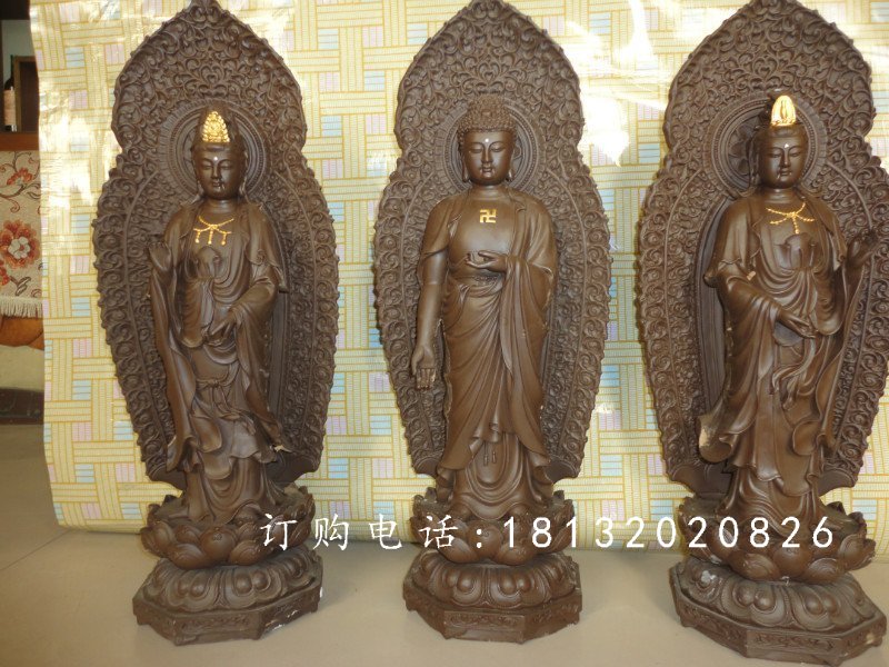 東方三圣銅雕，鑄銅東方三圣雕塑，西方三圣銅雕 (3)