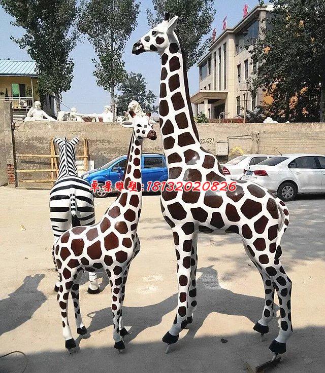 玻璃鋼母子長頸鹿，玻璃鋼動物雕塑 (1)