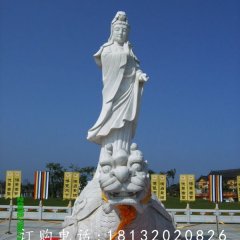 觀音石雕，漢白玉立式觀音雕塑
