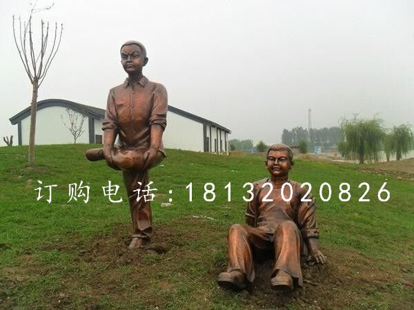鍛造兒童雕塑，鍛銅少年雕塑 (1)