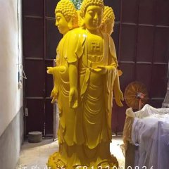 玻璃鋼三面佛雕塑，噴漆佛像雕塑