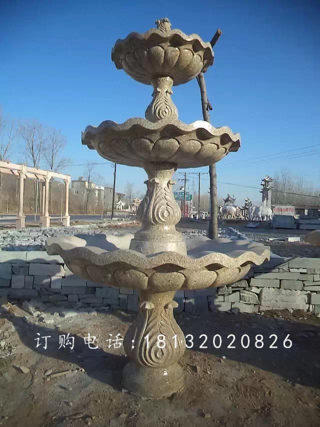 跌水盆噴泉雕塑，三層跌水盆石雕 (1)