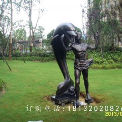 人與海豚銅雕，和諧銅雕，公園景觀雕塑
