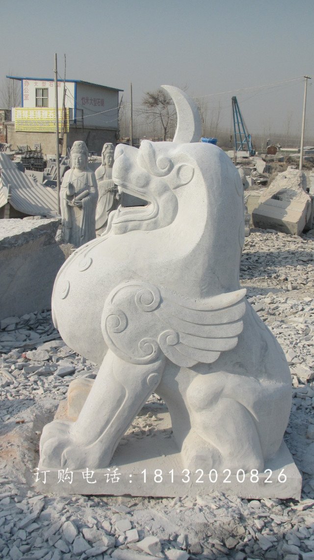 獨(dú)角獸石雕,漢白玉神獸石雕 (1)